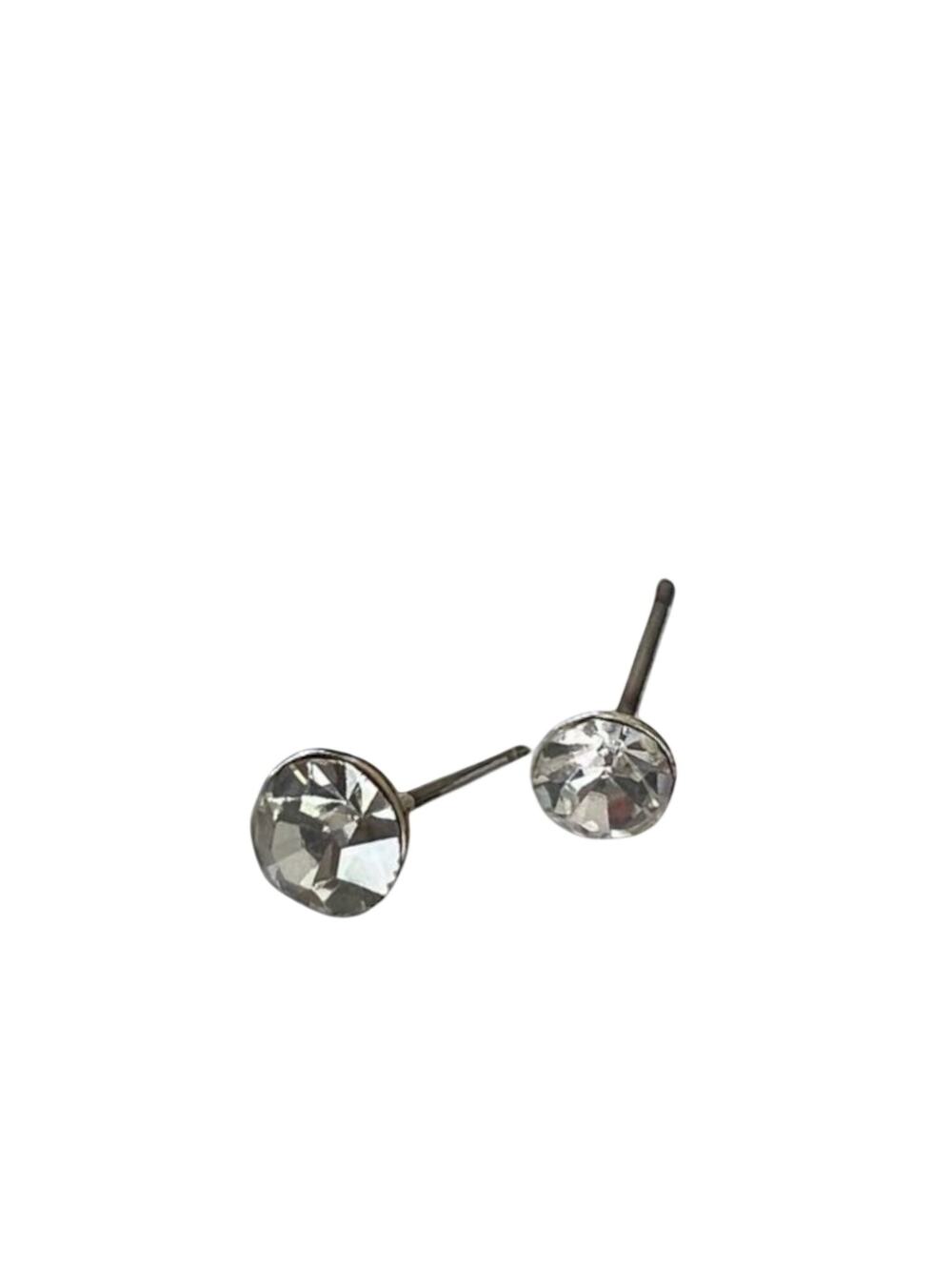 Dainty Silver Tone Crystal Rhinestone Stud Earrings Classic Round Sparkle Mini